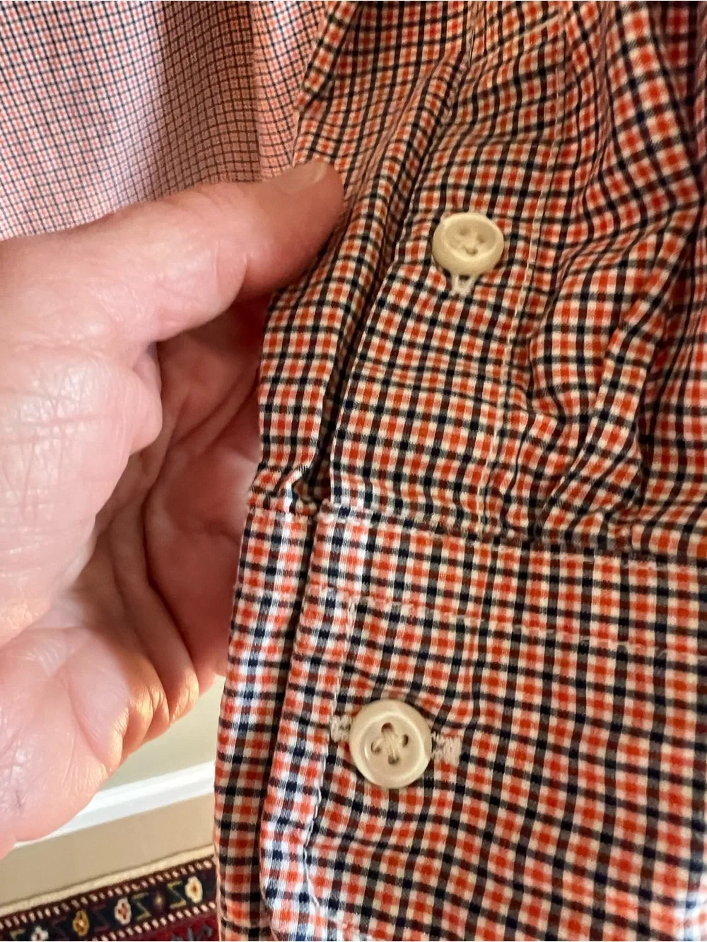 Ralph Lauren Children’s Size 10 | Orange & Navy Small Gingham Button-Down Shirt